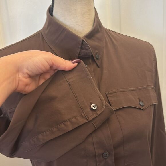 Prada brown Fitted Button Down Shirt with Notched Collar and 3/4 Sleeves - Picture 3 of 6
